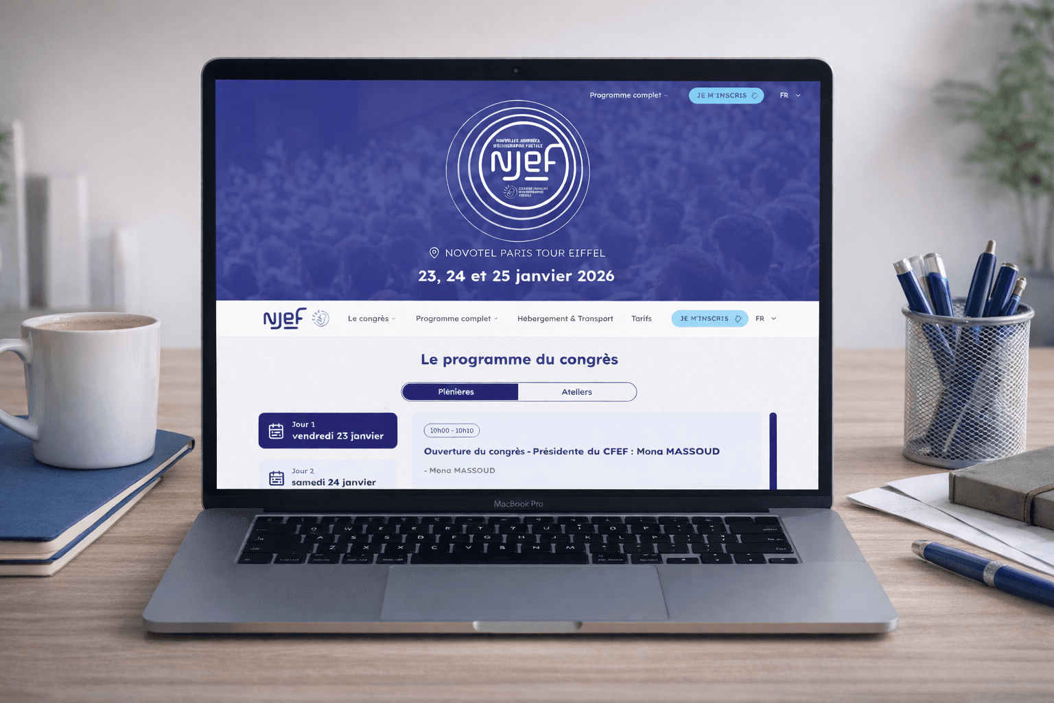 Projet NJEF — Nouvelles Journées d'Échographie Fœtale — Plateforme web pour le congrès annuel d'échographie fœtale organisé par le Collège Français d'Échographie Fœtale (CFEF), accueillant des centaines de professionnels de santé à Paris.
