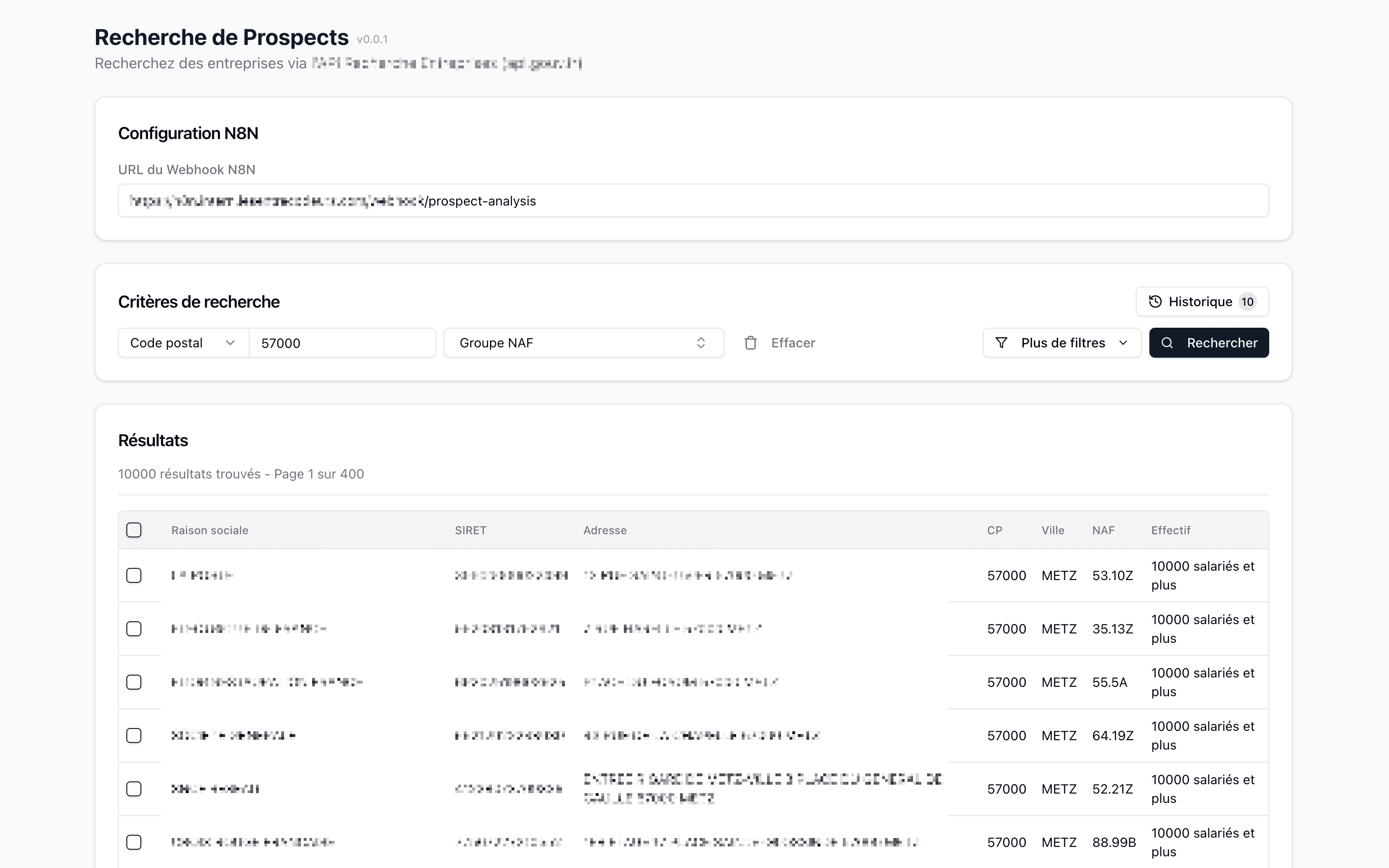 Outil de prospection n8n — capture 3