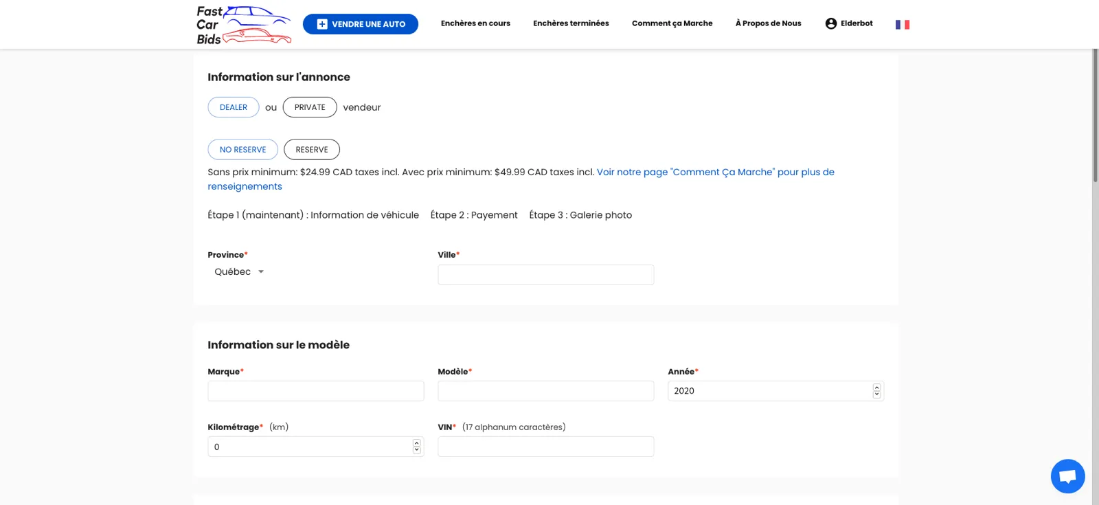 Fast Car Bids — Plateforme d'enchères automobiles — capture 3