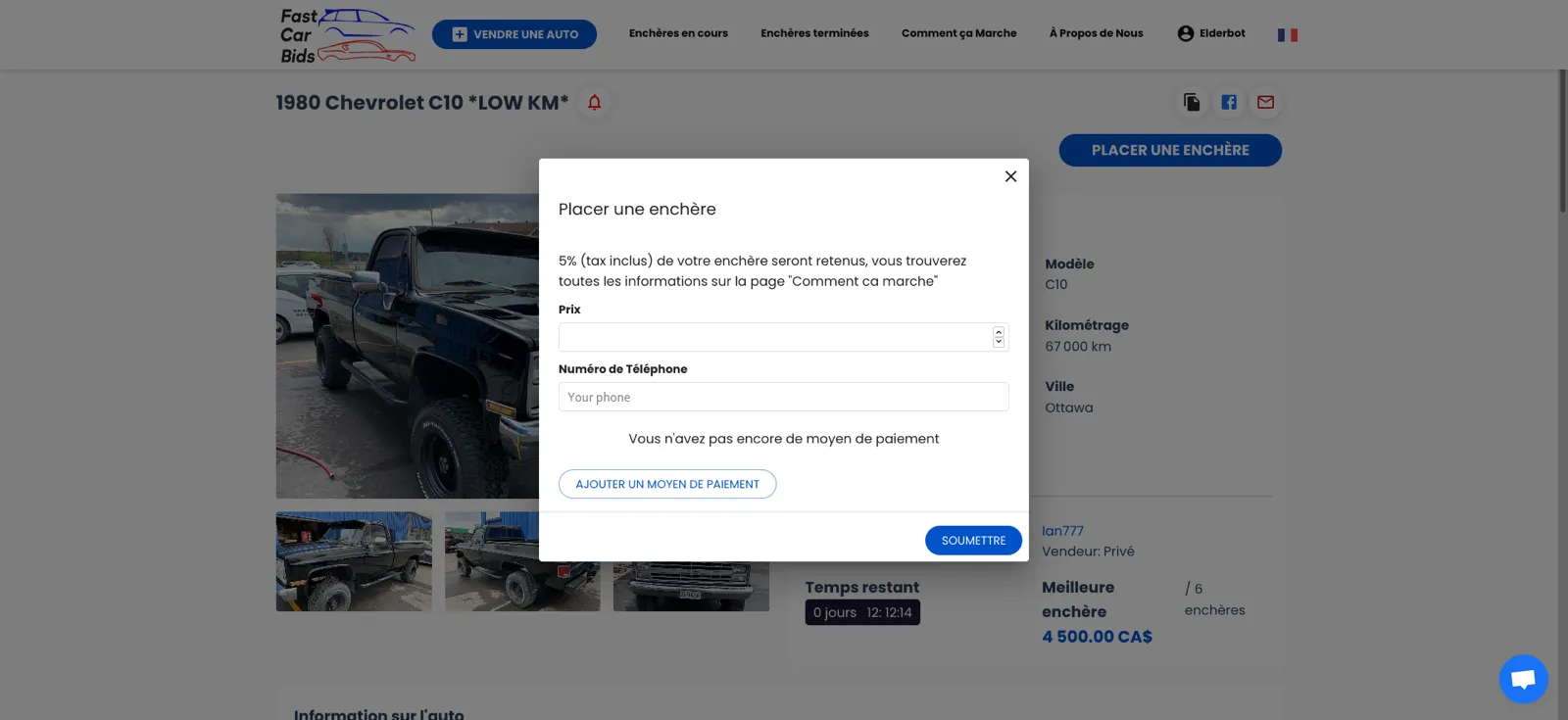 Fast Car Bids — Plateforme d'enchères automobiles — capture 5